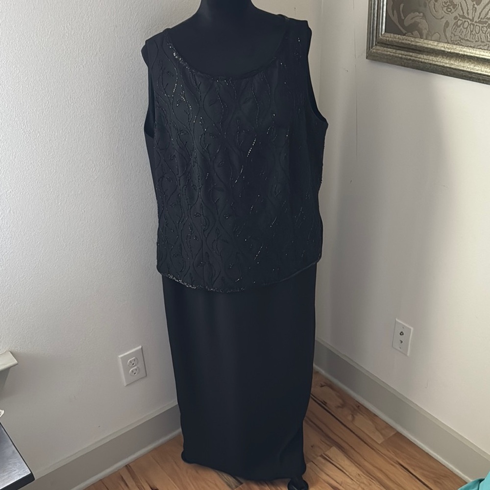 Karen Miller New York black beaded long‎ evening gown dress Sz 14W